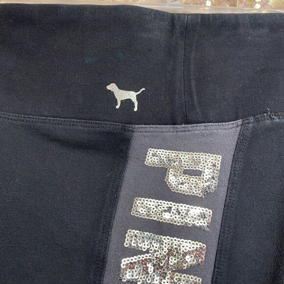 PINK Victoria’s Secret black/gray silver sequin bling leggings, size S - Picture 3 of 7